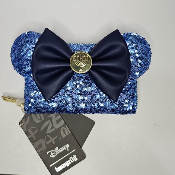 Loungefly Disney Minnie Mouse Hanukkah Sequin Zip Around Wallet NWT - Picture 1 of 8